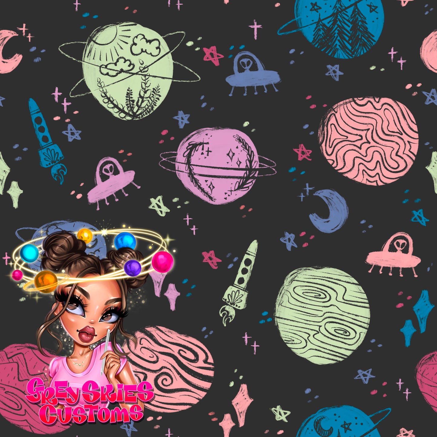 Summer Space Doodle- grey 🪦