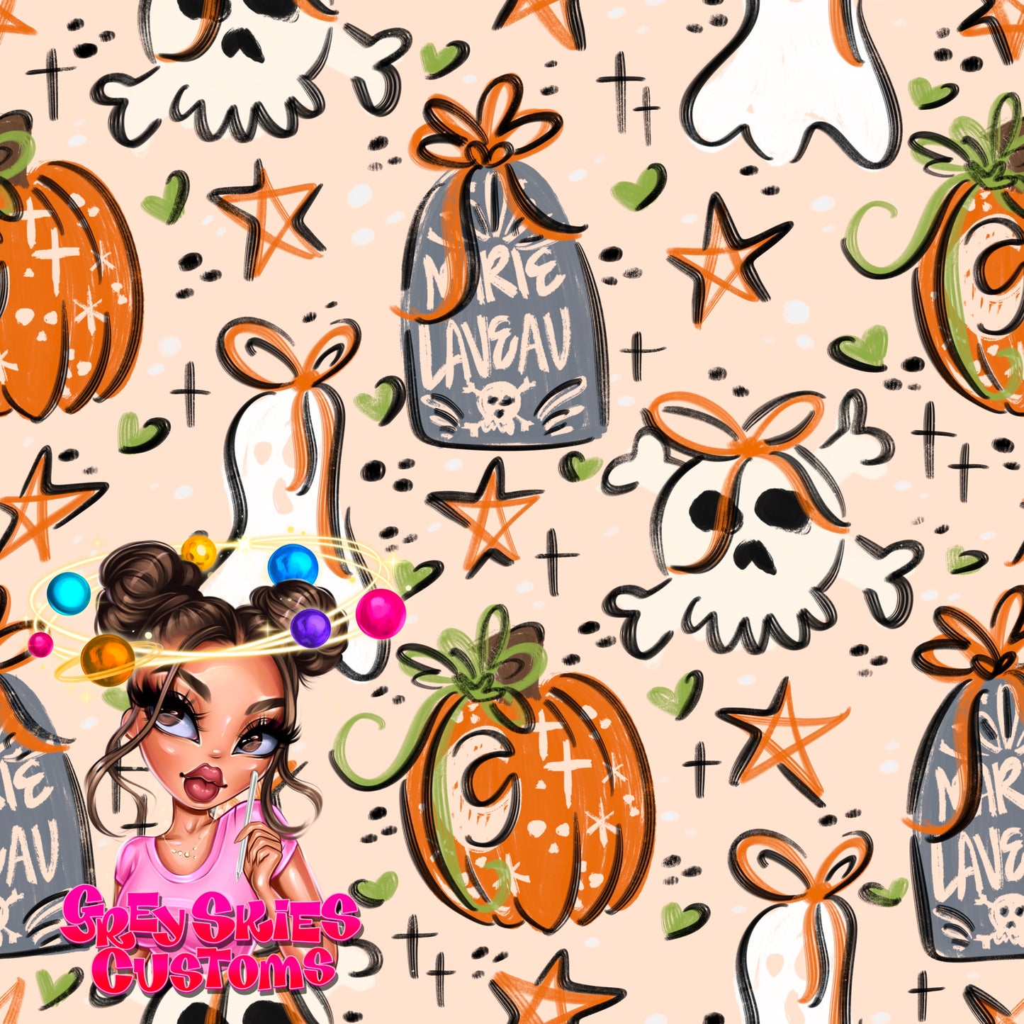 Spooky Doodle Mashup- Orange 🪦